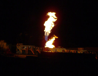 Flaring Houseknect well, 2009, Springfield Twp., Bradford Co., PAPhoto credit - Marcellus Shale in Pennsylvania - Gas Well Locations