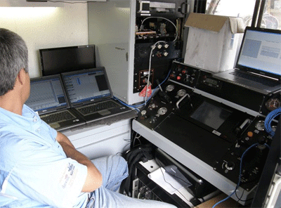 On board a microseismic logging truck in Greene Co., PAPhoto courtesy of Energy Corp. of America