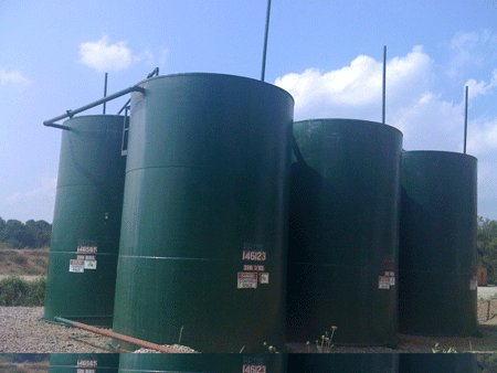 EQT Corp. brine water tanks (collect residual frac water as it returns to the surface over time) in Waynesburg, PA. Photo credit - Josephine Sabillon