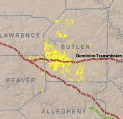 Butler Project Area - 40,800 net acres 70% Company-owned working interest (WI)Map courtesy of Rex Energy Corp.