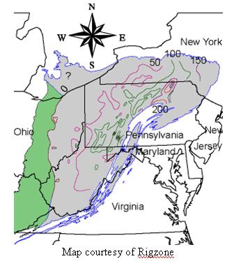 Map showing extent of the Marcellus shale formationMap courtesy of Rigzone