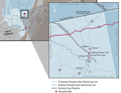 Map showing Tenaska's operations in northern West VirginiaMap courtesy of Tenaska.