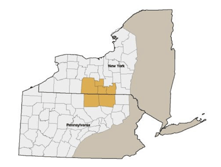 Map depicting Talisman's area of operations in south central NY State and in northeastern PA. Map courtesy of: Talisman Energy Inc.